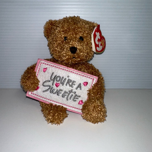 Ty Beanie Babies Plush Bear Brown Pink NEW “You’re A Sweetie” Love Valentines - Picture 8 of 14